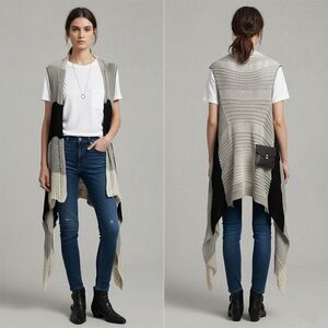 NWOT Pure Handknit Stylish Silhouette Open-Knit Cardigan Crochet Sleeveless S/M